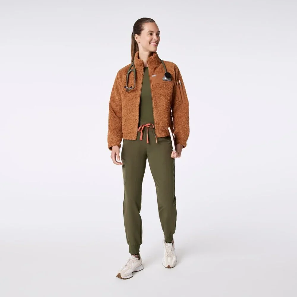 New Figs Womens sz Large On-Shift High Pile Fleece Bomber Jacket - Picture 2 of 5